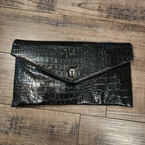 Vintage Faux alligator leather handbag purse crossbody gold chain b44